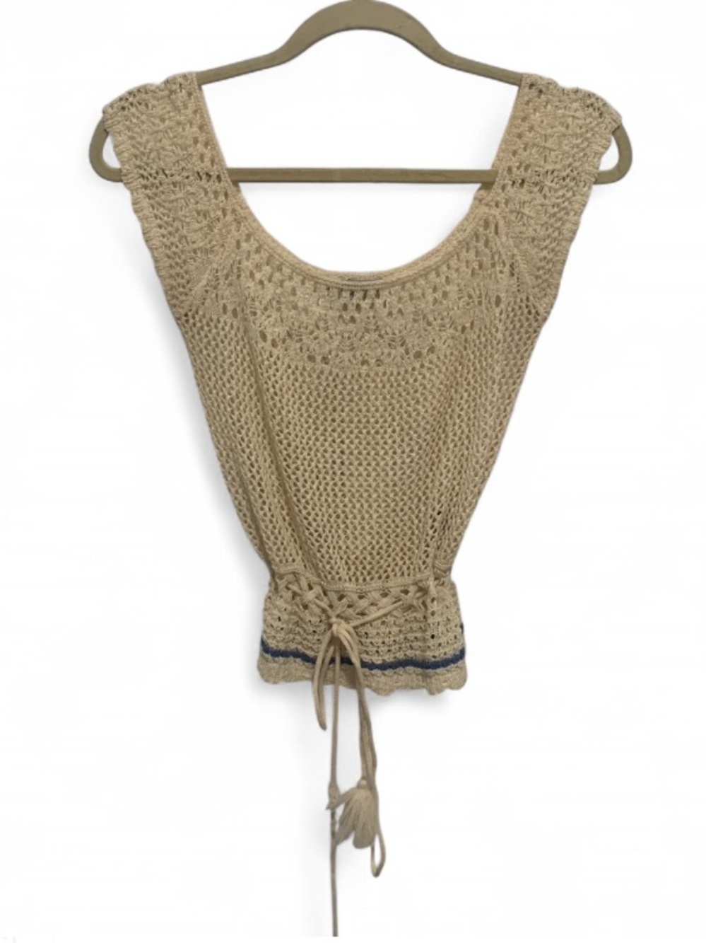 Y2K Charlotte Russe Cream Crochet Drawstring Sleeveless Top